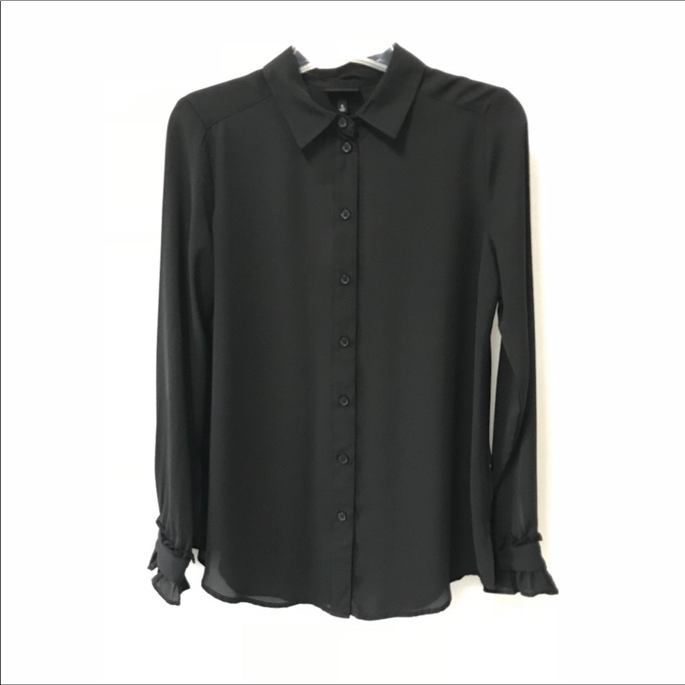 NWT Who What Wear Black Long Sleeve Button-Down
